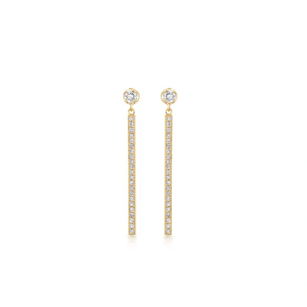 Jennifer Meyer Illusion Set Diamond & Diamond Stick Stud Earrings in 18K Yellow Gold | Fine Earrings | Coveti