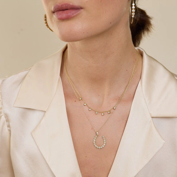 Jennifer Meyer Illusion Set Diamond Horseshoe Necklace in 14K Yellow Gold | Fine Necklaces | Coveti