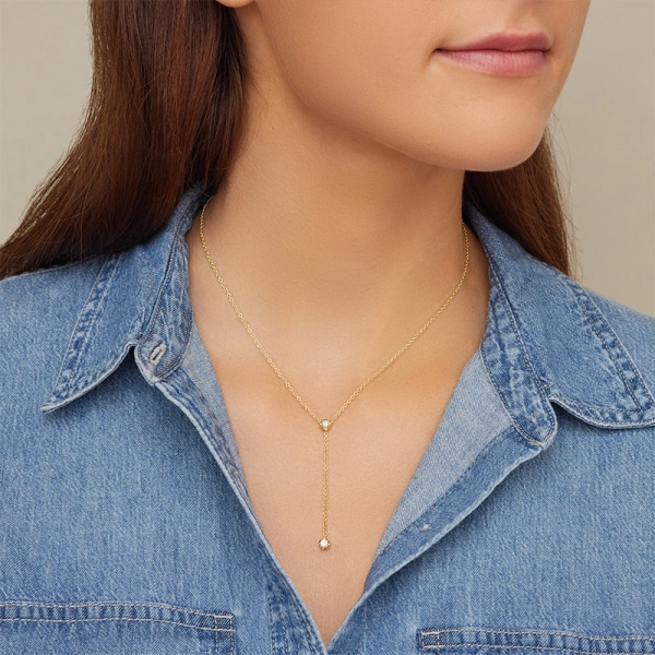Jennifer Meyer Illusion Set Diamond Lariat in 18K Yellow Gold | Fine Necklaces | Coveti