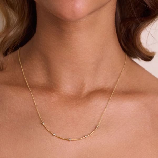 Jennifer Meyer Illusion Set Diamond Long Curved Stick Necklace in 18K Yellow Gold | Fine Necklaces | Coveti