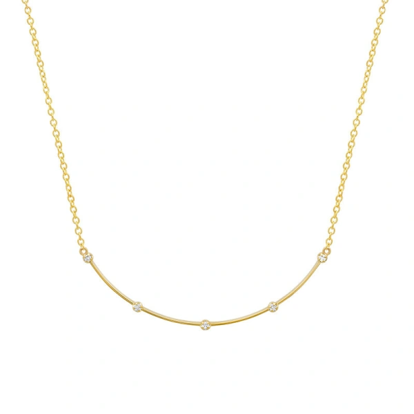 Jennifer Meyer Illusion Set Diamond Long Curved Stick Necklace in 18K Yellow Gold | Fine Necklaces | Coveti