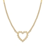 Jennifer Meyer Illusion Set Diamond Tennis Necklace with Large Diamond Open Heart in 18K Yellow Gold | Fine Necklaces | Coveti