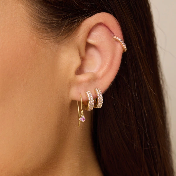 Jennifer Meyer Illusion Set Pink Sapphire Drop Earrings in 18K Yellow Gold | Fine Earrings | Coveti