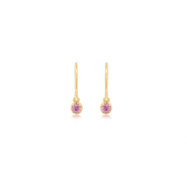 Jennifer Meyer Illusion Set Pink Sapphire Drop Earrings in 18K Yellow Gold | Fine Earrings | Coveti