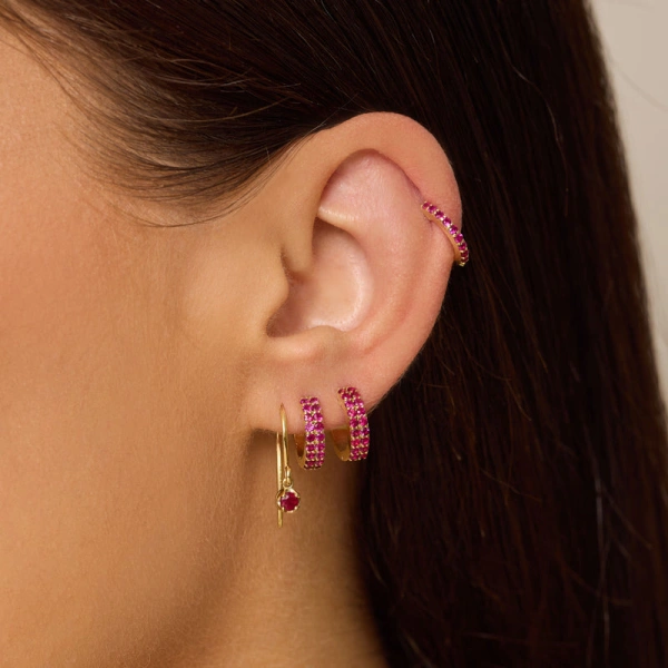 Jennifer Meyer Illusion Set Ruby Drop Earrings in 18K Yellow Gold | Fine Earrings | Coveti