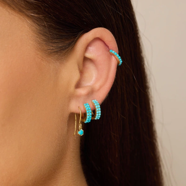Jennifer Meyer Illusion Set Turquoise Drop Earrings in 18K Yellow Gold | Fine Earrings | Coveti