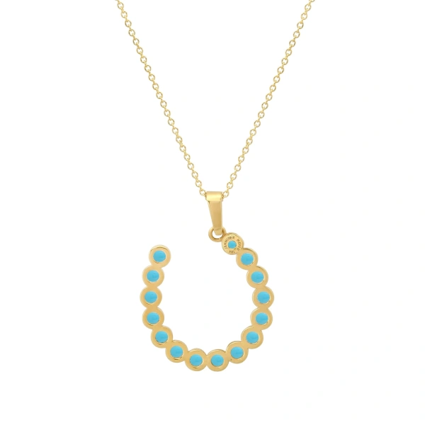 Jennifer Meyer Illusion Set Turquoise Horseshoe Necklace in 18K Yellow Gold | Fine Necklaces | Coveti