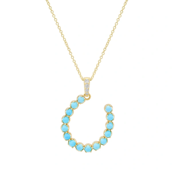 Jennifer Meyer Illusion Set Turquoise Horseshoe Necklace in 18K Yellow Gold | Fine Necklaces | Coveti