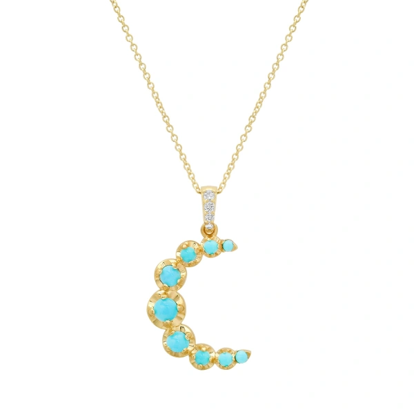 Jennifer Meyer Illusion Set Turquoise Moon Necklace in 18K Yellow Gold | Fine Necklaces | Coveti