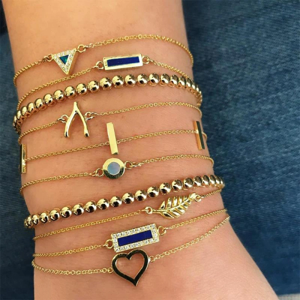 Jennifer Meyer Lapis Inlay Bar Bracelet in 18K Yellow Gold | Fine Bracelets | Coveti