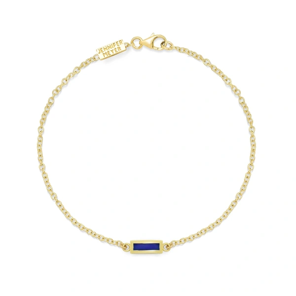 Jennifer Meyer Lapis Inlay Bar Bracelet in 18K Yellow Gold | Fine Bracelets | Coveti