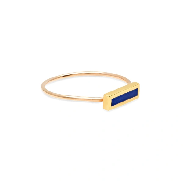 Jennifer Meyer Lapis Inlay Bar Ring in 18K Yellow Gold | Fine Rings | Coveti