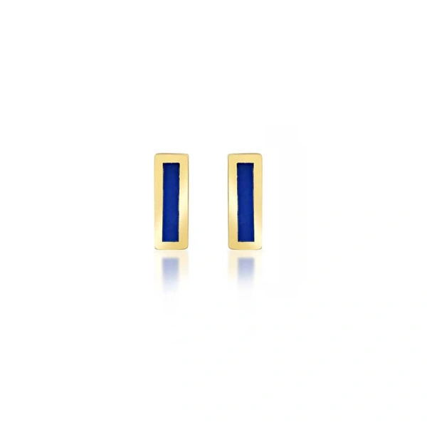 Jennifer Meyer Lapis Inlay Bar Studs in 18K Yellow Gold | Fine Earrings | Coveti