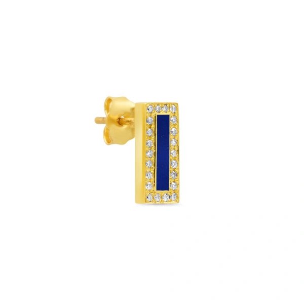 Jennifer Meyer Lapis Inlay Bar Studs with Diamonds in 18K Yellow Gold | Fine Earrings | Coveti