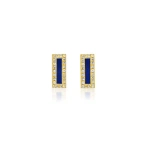 Jennifer Meyer Lapis Inlay Bar Studs with Diamonds in 18K Yellow Gold | Fine Earrings | Coveti