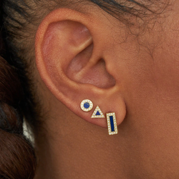 Jennifer Meyer Lapis Inlay Bar Studs with Diamonds in 18K Yellow Gold | Fine Earrings | Coveti