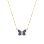 Jennifer Meyer Lapis Inlay Butterfly Necklace in 18K Yellow Gold | Fine Necklaces | Coveti