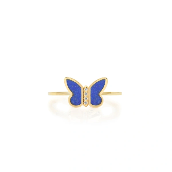 Jennifer Meyer Lapis Inlay Butterfly Ring in 18K Yellow Gold | Fine Rings | Coveti