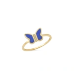 Jennifer Meyer Lapis Inlay Butterfly Ring in 18K Yellow Gold | Fine Rings | Coveti