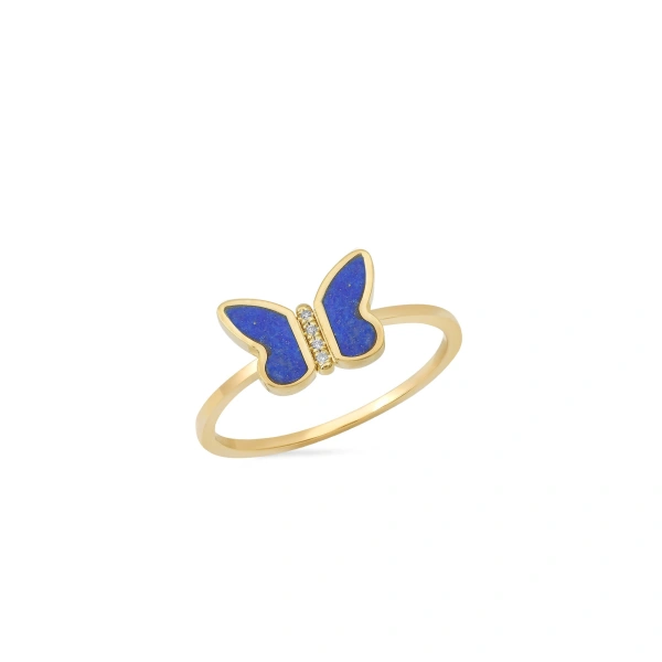 Jennifer Meyer Lapis Inlay Butterfly Ring in 18K Yellow Gold | Fine Rings | Coveti