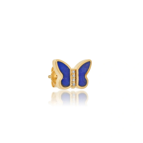 Jennifer Meyer Lapis Inlay Butterfly Studs in 18K Yellow Gold | Fine Earrings | Coveti