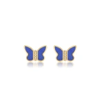 Jennifer Meyer Lapis Inlay Butterfly Studs in 18K Yellow Gold | Fine Earrings | Coveti