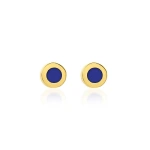 Jennifer Meyer Lapis Inlay Circle Studs in 18K Yellow Gold | Fine Earrings | Coveti