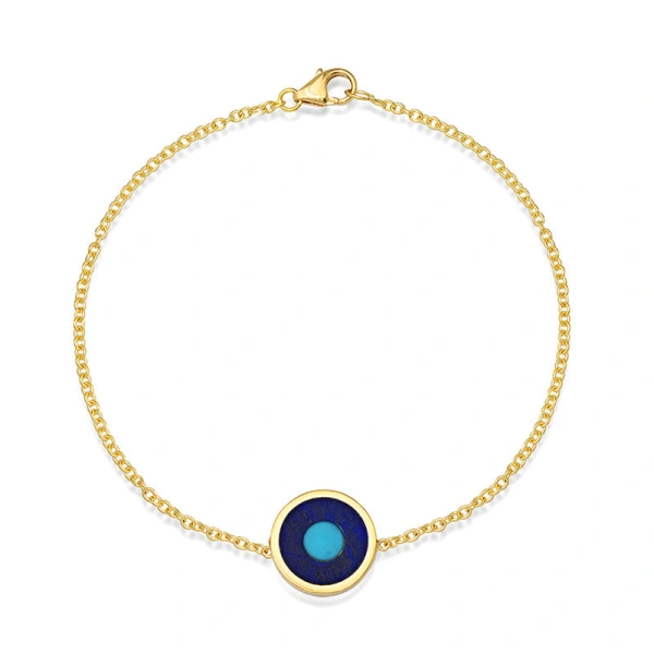 Jennifer Meyer Lapis Inlay Evil Eye Bracelet in 18K Yellow Gold | Fine Bracelets | Coveti