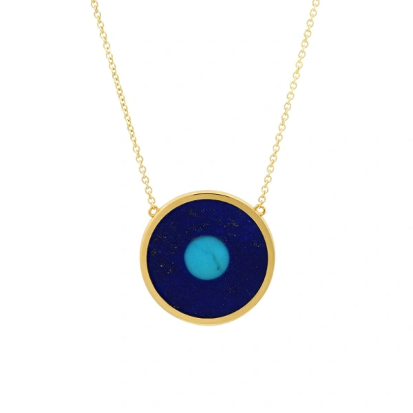 Jennifer Meyer Lapis Inlay Evil Eye Necklace in 18K Yellow Gold | Fine Necklaces | Coveti