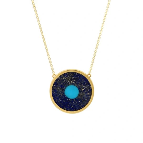 Jennifer Meyer Lapis Inlay Evil Eye Necklace in 18K Yellow Gold | Fine Necklaces | Coveti