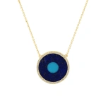 Jennifer Meyer Lapis Inlay Evil Eye Necklace with Diamonds in 18K Yellow Gold | Fine Necklaces | Coveti