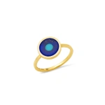 Jennifer Meyer Lapis Inlay Evil Eye Ring in 18K Yellow Gold | Fine Rings | Coveti