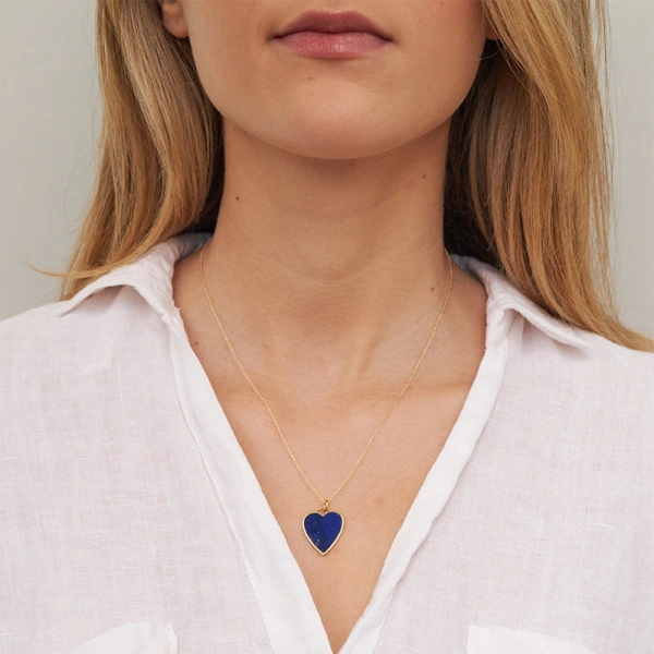 Jennifer Meyer Lapis Inlay Heart Necklace in 18K Yellow Gold | Fine Necklaces | Coveti