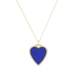 Jennifer Meyer Lapis Inlay Heart Necklace with Diamonds in 18K Yellow Gold | Fine Necklaces | Coveti