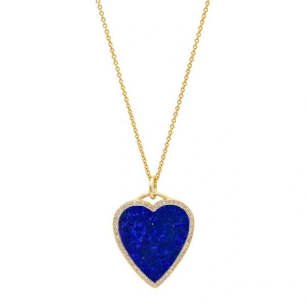 Jennifer Meyer Lapis Inlay Heart Necklace with Diamonds in 18K Yellow Gold | Fine Necklaces | Coveti