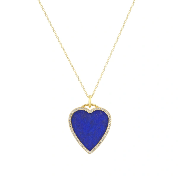 Lapis Inlay Heart Necklace with Diamonds in 18K Yellow Gold