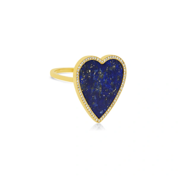 Jennifer Meyer Lapis Inlay Heart Ring with Diamonds in 18K Yellow Gold | Fine Rings | Coveti