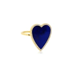 Jennifer Meyer Lapis Inlay Heart Ring with Diamonds in 18K Yellow Gold | Fine Rings | Coveti