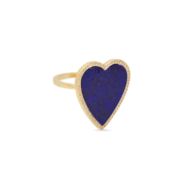 Jennifer Meyer Lapis Inlay Heart Ring with Diamonds in 18K Yellow Gold | Fine Rings | Coveti