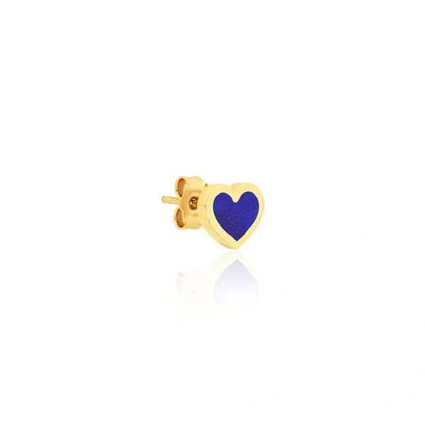 Jennifer Meyer Lapis Inlay Heart Studs in 18K Yellow Gold | Fine Earrings | Coveti