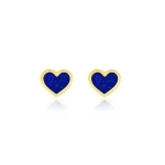 Jennifer Meyer Lapis Inlay Heart Studs in 18K Yellow Gold | Fine Earrings | Coveti