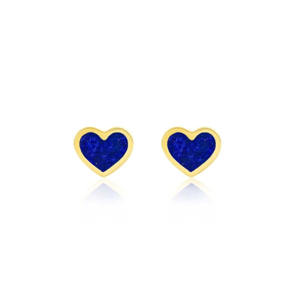 Jennifer Meyer Lapis Inlay Heart Studs in 18K Yellow Gold | Fine Earrings | Coveti