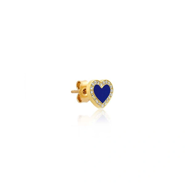 Jennifer Meyer Lapis Inlay Heart Studs with Diamonds in 18K Yellow Gold | Fine Earrings | Coveti