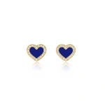 Jennifer Meyer Lapis Inlay Heart Studs with Diamonds in 18K Yellow Gold | Fine Earrings | Coveti