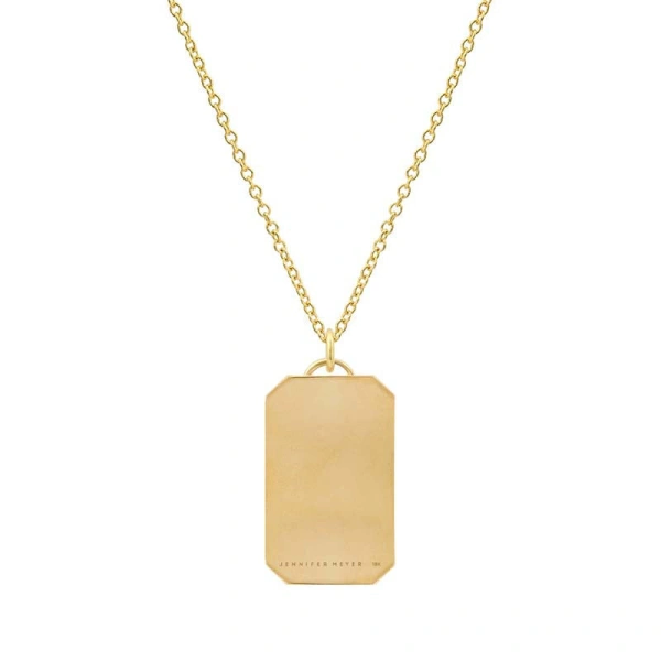 Jennifer Meyer Lapis Inlay Tag Necklace in 18K Yellow Gold | Fine Necklaces | Coveti