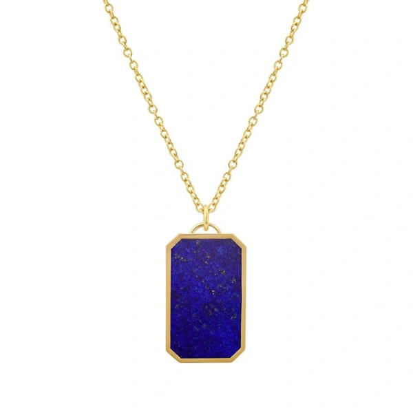Jennifer Meyer Lapis Inlay Tag Necklace in 18K Yellow Gold | Fine Necklaces | Coveti