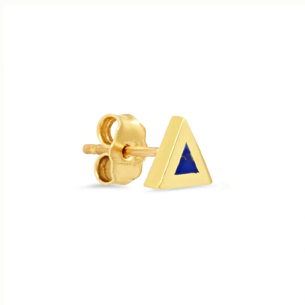 Jennifer Meyer Lapis Inlay Triangle Studs in 18K Yellow Gold | Fine Earrings | Coveti