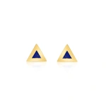 Jennifer Meyer Lapis Inlay Triangle Studs in 18K Yellow Gold | Fine Earrings | Coveti