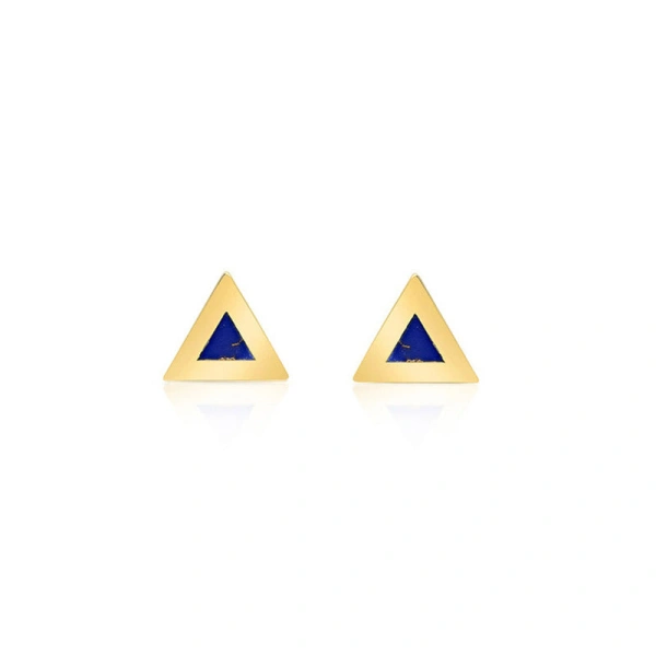 Jennifer Meyer Lapis Inlay Triangle Studs in 18K Yellow Gold | Fine Earrings | Coveti