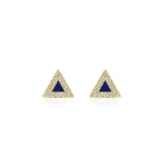 Jennifer Meyer Lapis Inlay Triangle Studs with Diamonds in 18K Yellow Gold | Fine Earrings | Coveti
